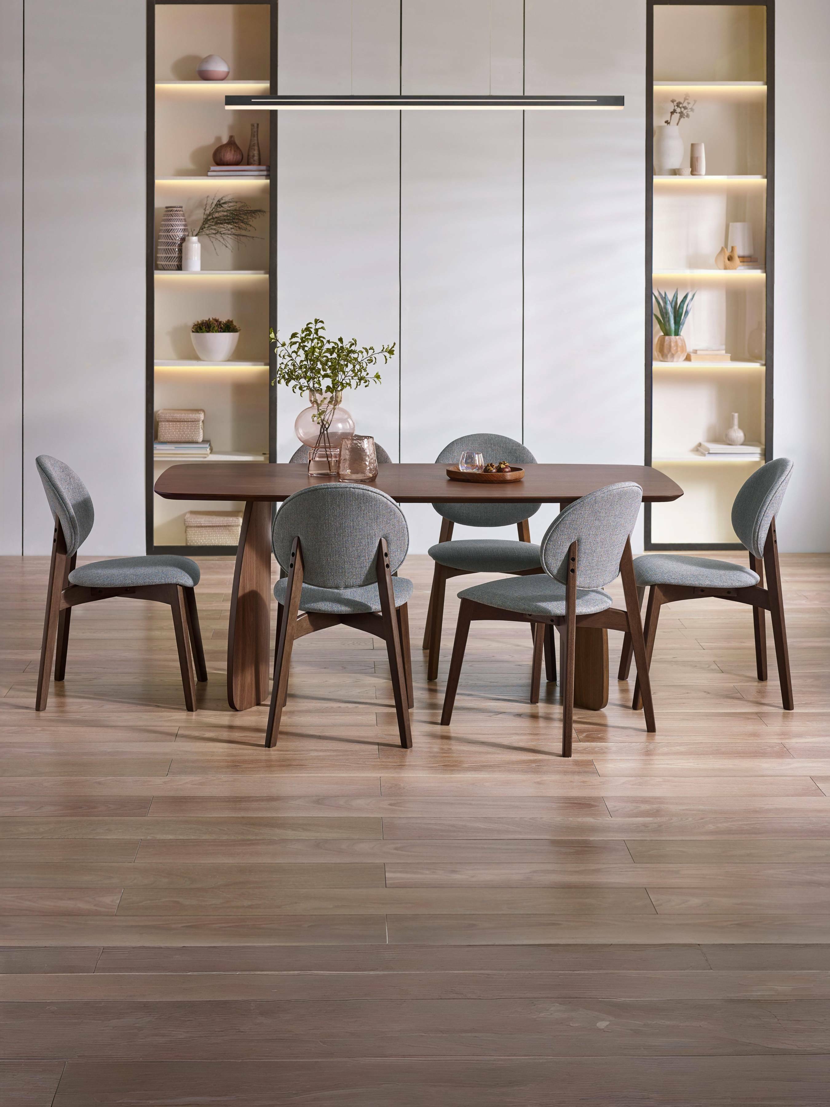 Bodhi Curved Leg Walnut Brown Oak Wood Dining Table | 6 Seater